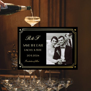 Invitation En Aluminium Élégant Art Déco Noir Or 20s Classique