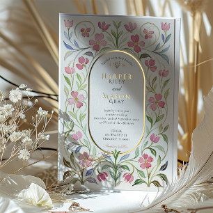 Invitation En Aluminium Elégant Art Nouveau Floral Aquarelle Mariage or