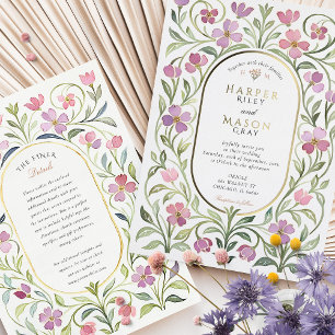 Invitation En Aluminium Elégant Art Nouveau Floral Aquarelle Mariage or