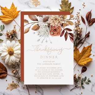 Invitation En Aluminium Élégant automne Floral Thanksgiving Dîner Rose Gol