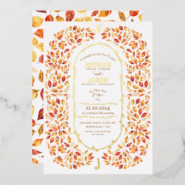 Invitation En Aluminium Élégant automne laisse Rustic Boho Mariage (Recto/Verso)