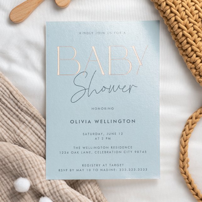 Invitation En Aluminium Élégant Baby shower bleu moderne Gold (Créateur téléchargé)