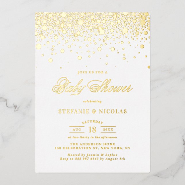 Invitation En Aluminium Élégant Baby shower de confetti à huile d'or (Recto)