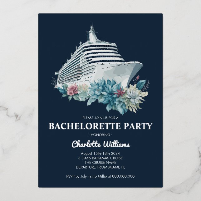 Invitation En Aluminium Elégant Bachelorette Party Cruise Ship (Recto)