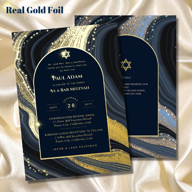 Invitation En Aluminium Élégant Bar Mitzvah | BAT MITZVAH | Marine Agate (Créateur téléchargé)