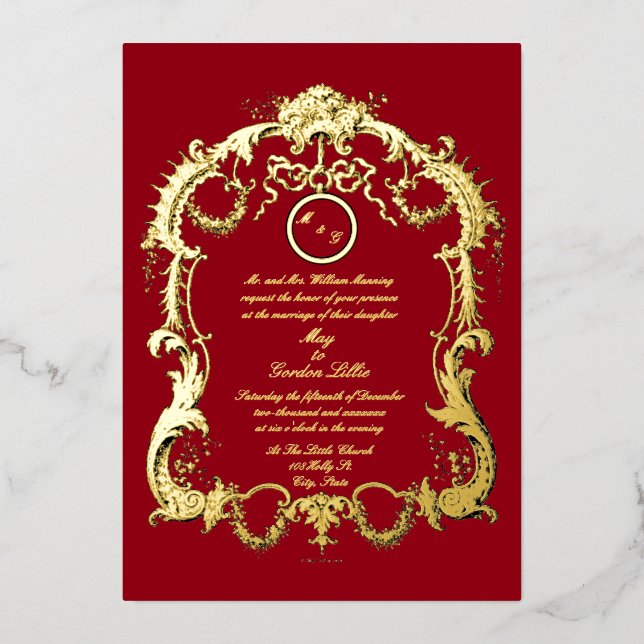 Invitation En Aluminium Elégant Baroque Rococo 1746 Mariage Frame Border (Recto)