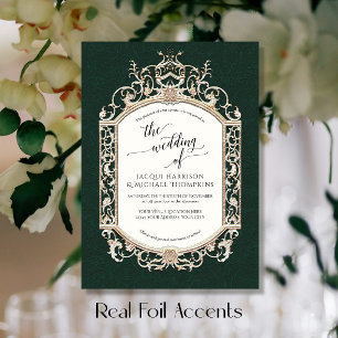Invitation En Aluminium Élégant baroque vintage à motifs de rinceaux vert