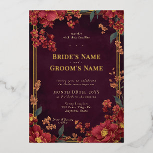 Invitation En Aluminium Élégant bijou rouge ton Mariage floral