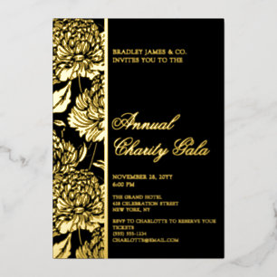 Invitation En Aluminium Élégant Black Botanical Charity Event Gala Party