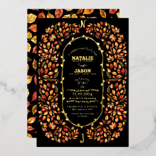 Invitation En Aluminium Elégant Black Fall Feuilles Rustique Boho Mariage