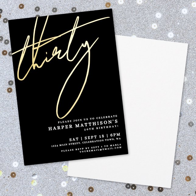 Invitation En Aluminium Elegant Black Forty 30th Birthday Gold (Elegant Black Forty 30th Birthday Gold Foil Invitation)