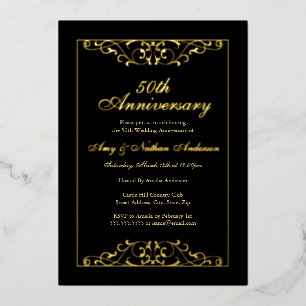 Invitation En Aluminium Élégant Black Gold 50e anniversaire Mariage