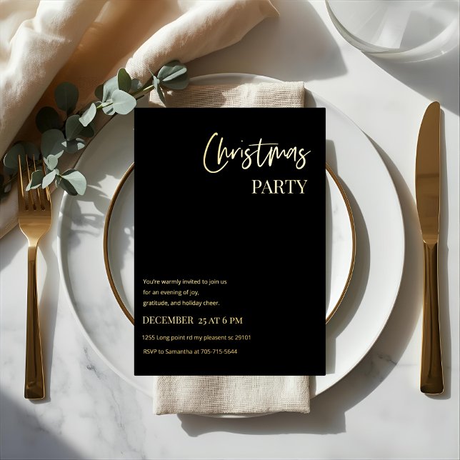 Invitation En Aluminium Elegant Black & Gold Foil Christmas Party (Créateur téléchargé)