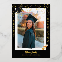 Élégant Black Graduation Photo Annouement