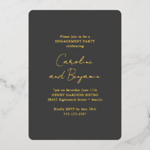 Invitation En Aluminium Élégant Black Minimalist Engagement Party Gold