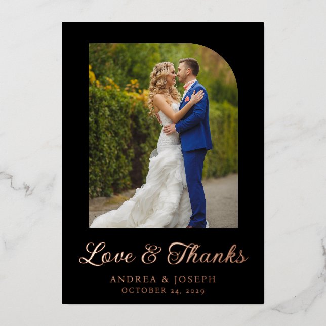 Invitation En Aluminium Elégant Black & Rose Gold Photo Mariage (Recto)