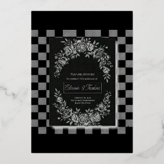 Invitation En Aluminium Elegant Black & White Cascading Floral Wedding