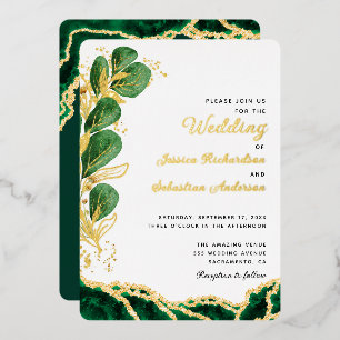 Invitation En Aluminium Élégant Blanc Emerald Green & Gold Mariage