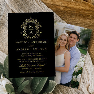 Invitation En Aluminium Élégant Blason à Monogramme Photo Mariage