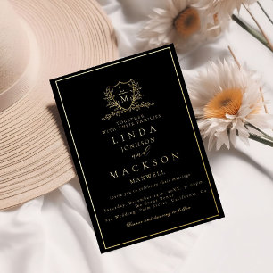 Invitation En Aluminium Elegant blason botanique en or monogramme mariage