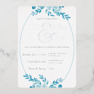 Invitation En Aluminium Elégant bleu gris photo argent Mariage floral