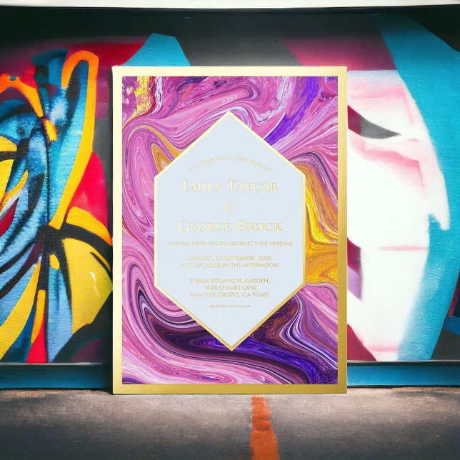 Invitation En Aluminium Elégant bleu rose Galaxy Art Abstrait Mariage or (Créateur téléchargé)