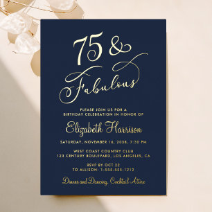 Invitation En Aluminium Elégant Blue 75e anniversaire fête