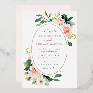 Invitation En Aluminium Élégant Blush Rose Gold Floral Mariage
