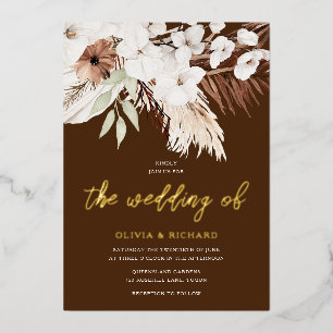 Invitation En Aluminium Élégant Bohème Blanc Floral Mariage or