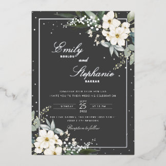 Invitation En Aluminium Elégant Boho Aquarelle Floral Black Gold Mariage