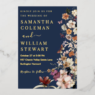 Invitation En Aluminium Elégant Boho Fleur sauvage Blue Navy Rustic Mariag