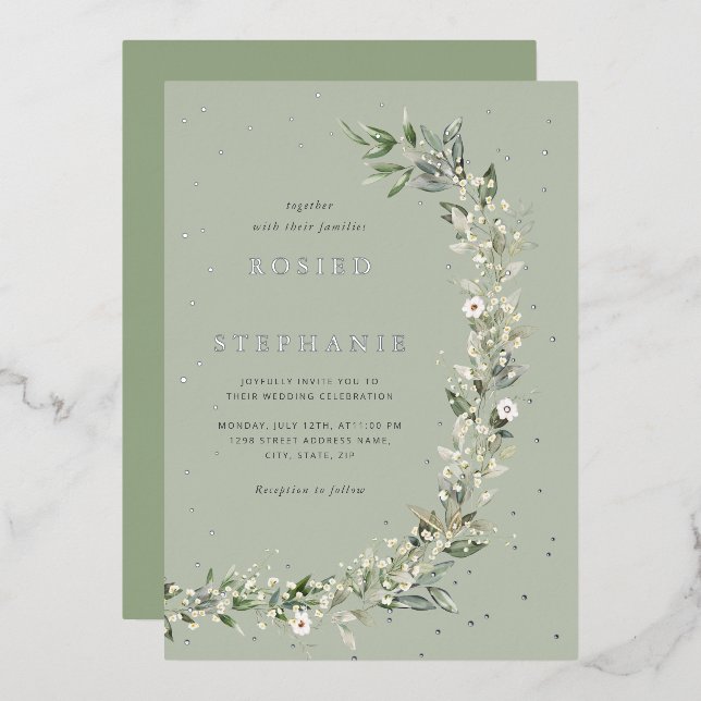 Invitation En Aluminium Elégant Boho Gold Foil Aquarelle Verdure Mariage (Recto/Verso)