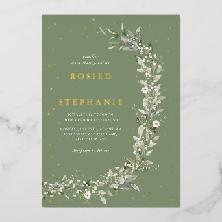 Invitation En Aluminium Elégant Boho Gold Foil Aquarelle Verdure Mariage