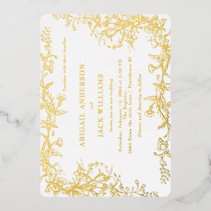 Invitation En Aluminium Elégant Botanique Blanc Mariage Or
