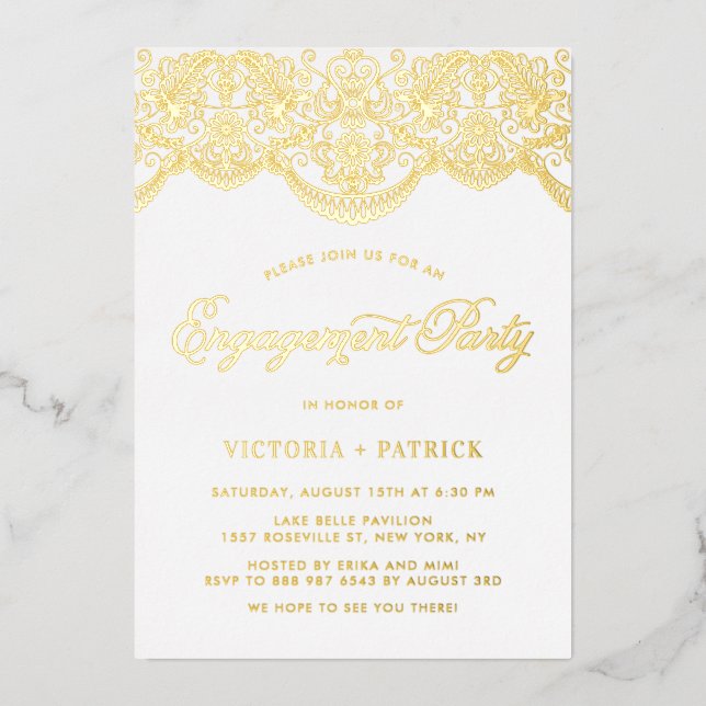 Invitation En Aluminium Elegant Brocade Lace Photo Engagement Party (Recto)