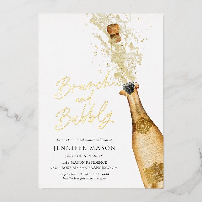 Invitation En Aluminium Elégant Brunch et Fête des mariées champagne Bubbl (Recto)