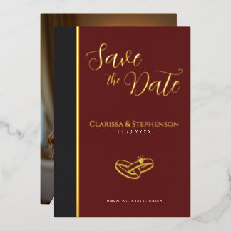 Invitation En Aluminium Elegant Burgundy Anthracite Photo Save The Date