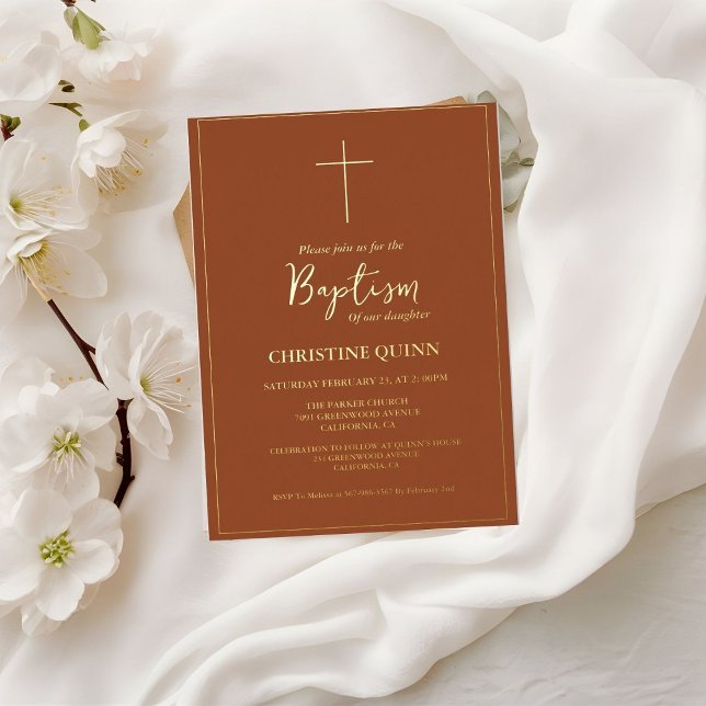Invitation En Aluminium Élégant Burnt Orange & Or Baptême & Christening (Créateur téléchargé)