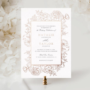 Invitation En Aluminium Élégant Cadre de Roses Florales Mariage Feuille d'