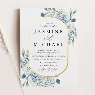 Invitation En Aluminium Élégant Cadre Floral Bleu Poussiéreux de Mariage