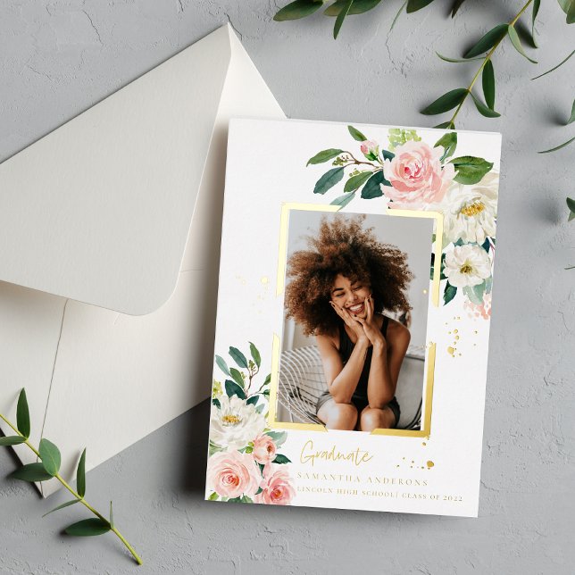 Invitation En Aluminium Elégant cadre rose floral rose or Véritable huile (Créateur téléchargé)