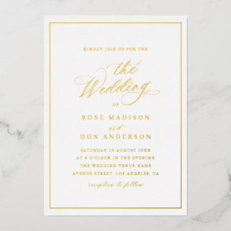 Invitation En Aluminium Elegant calligraphy gold and white wedding