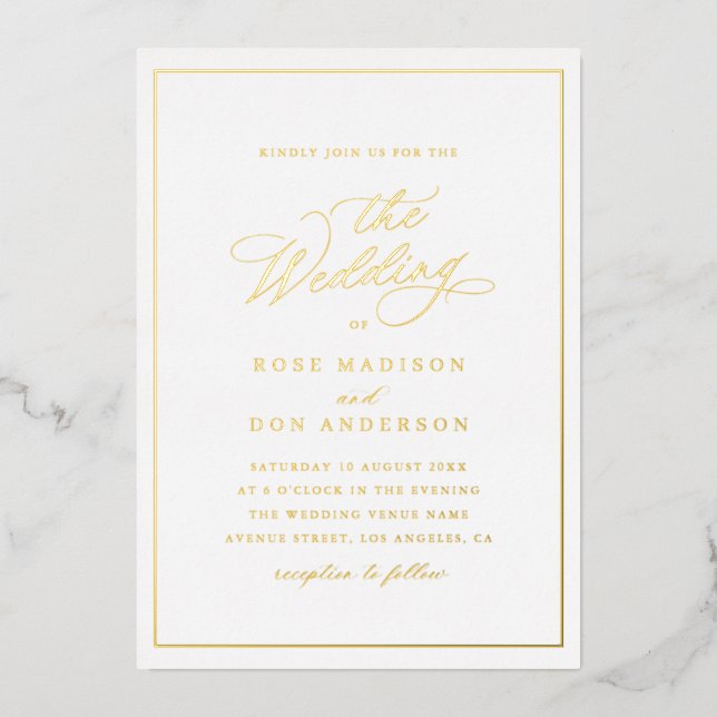 Invitation En Aluminium Elegant calligraphy gold and white wedding (Recto)