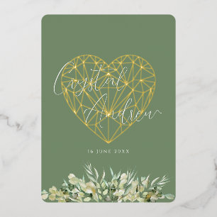 Invitation En Aluminium Élégant Cardiaque Sage Green Foliage Mariage offic