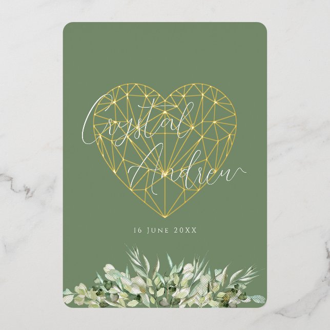 Invitation En Aluminium Élégant Cardiaque Sage Green Foliage Mariage offic (Recto)