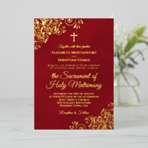 Invitation En Aluminium Élégant catholique Mariage Crimson Rouge & Or