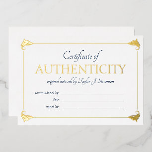 Invitation En Aluminium Élégant certificat d'authenticité en or de la mari