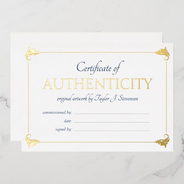 Invitation En Aluminium Élégant certificat d'authenticité en or de la mari (Recto/Verso)