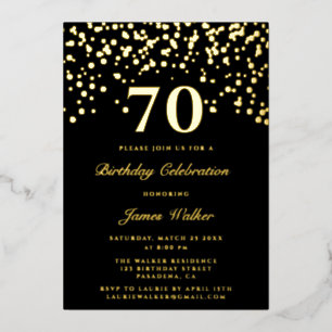 Invitation En Aluminium Élégant Chic Black And Gold Script 70e anniversair
