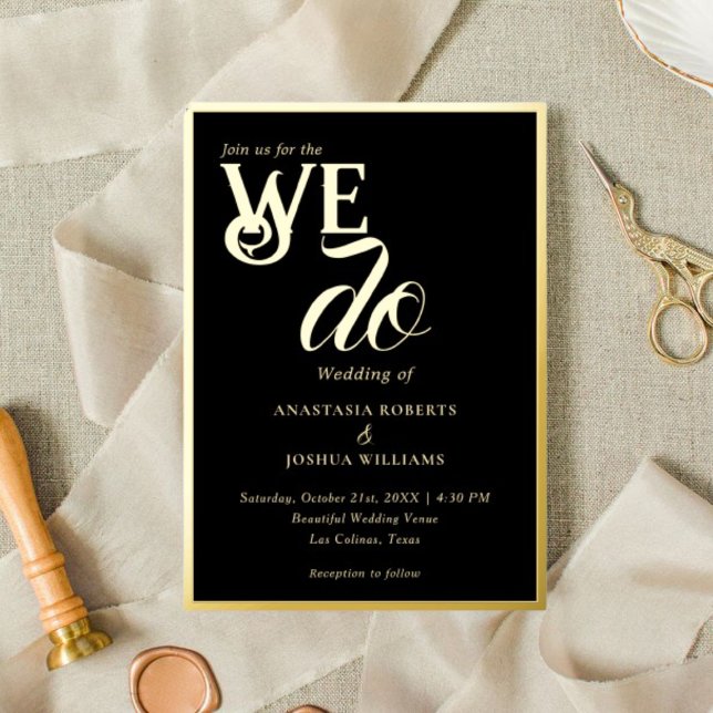 Invitation En Aluminium Elégant Chic Black & Gold Typographie Nous faisons (Créateur téléchargé)